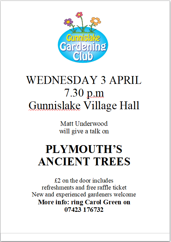 Gunnislake Gardening Club – Plymouth’s Ancient Trees